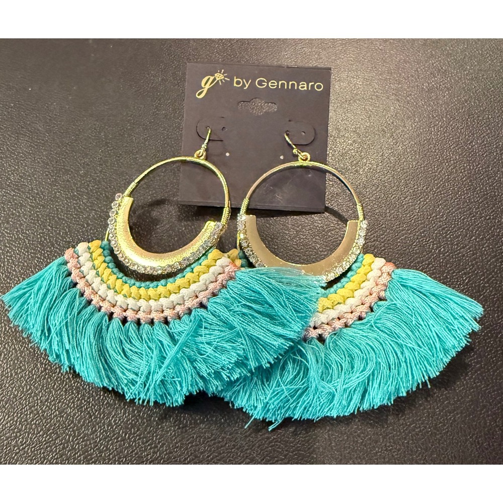 Womens Hoop Earrings Turquoise Multicolor Tassel Rhinestone Boho Hippie‎ NEW